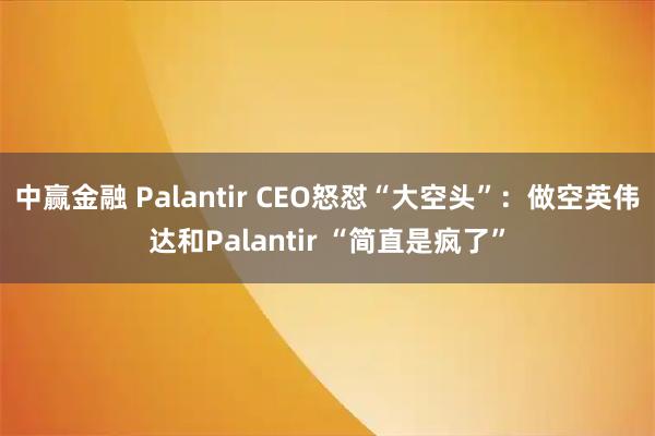 中赢金融 Palantir CEO怒怼“大空头”：做空英伟达和Palantir “简直是疯了”